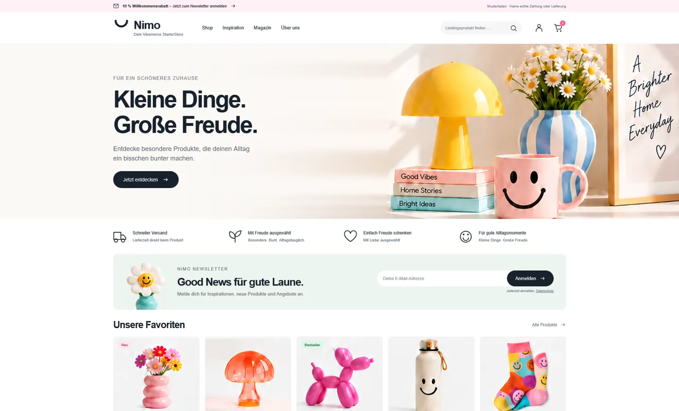 NIMO Vibemerce StarterStore Desktopansicht